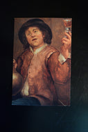 Postcard: Man holding Glass and Jug